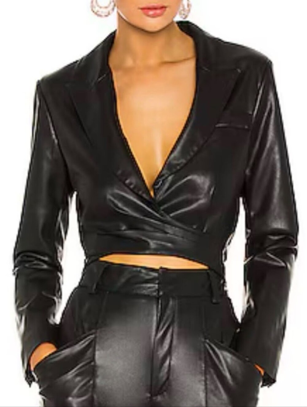 Ronny Kobo Collection Lilo Black Blazer Cropped Faux Leather Jacket